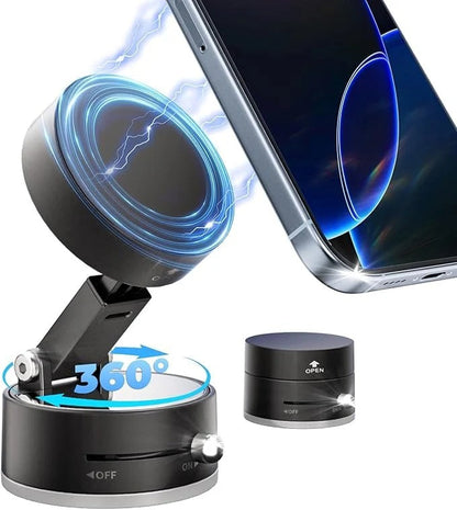 Most Powerfull Magnetic Phone Holder for Car, 360° Rotatable Phone Holder, Mini Car Phone Mount with Vacuum Suction Cup, Foldable Stand with Magnetic Ring for Mirror/Shower/Smooth Surface, for all Smartphone