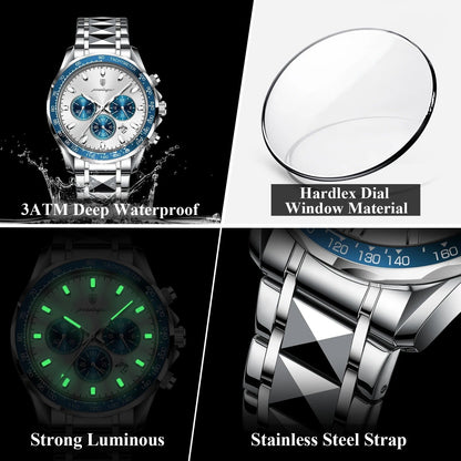 POEDAGAR Fashion Brand Men Watch Waterproof Stainless Steel